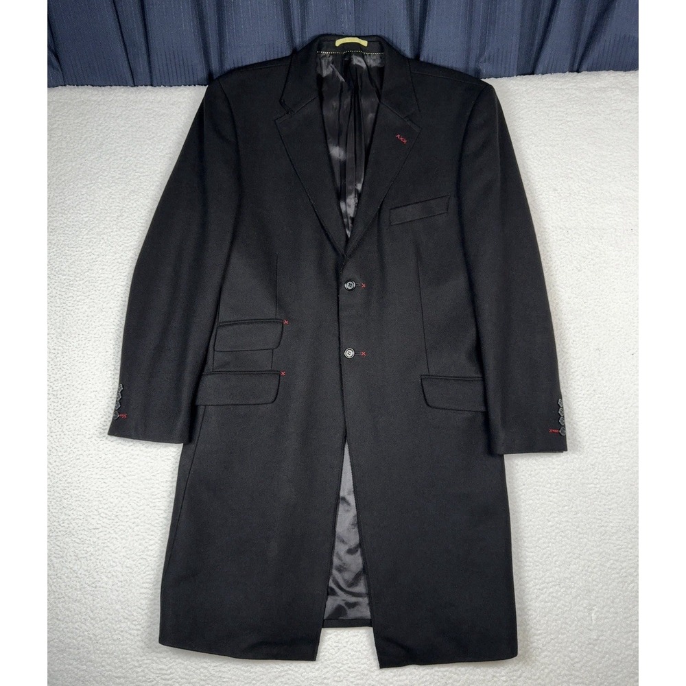 HOLLAND Esquire Black Wool Overcoat Jacket Men's XL - Red X's